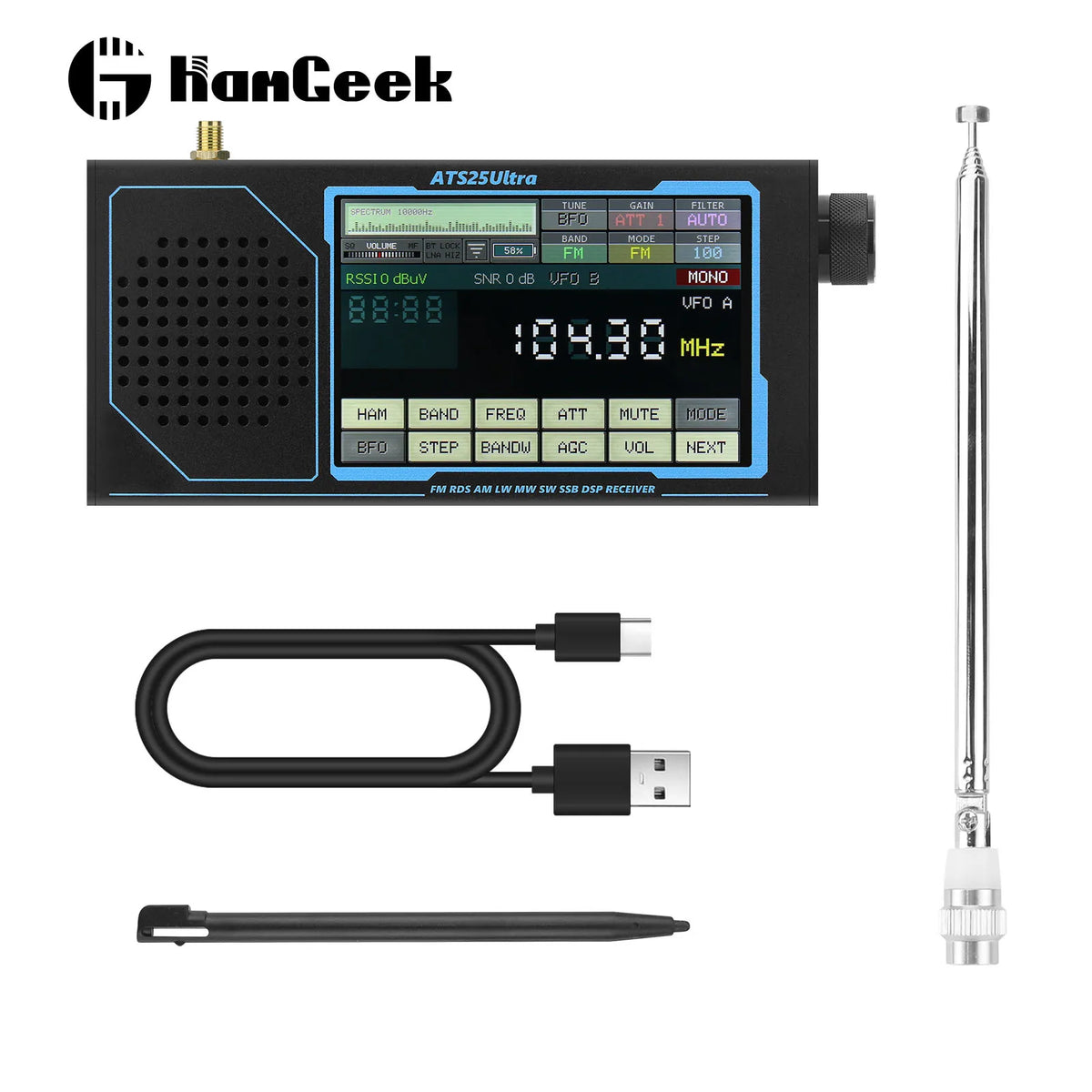 HamGeek ATS25 ULTRA FM SW SSB MW LW AIR SDR Receiver Aviation Band Receiver Supports Bluetooth WiFi with 4-inch Touch Screen