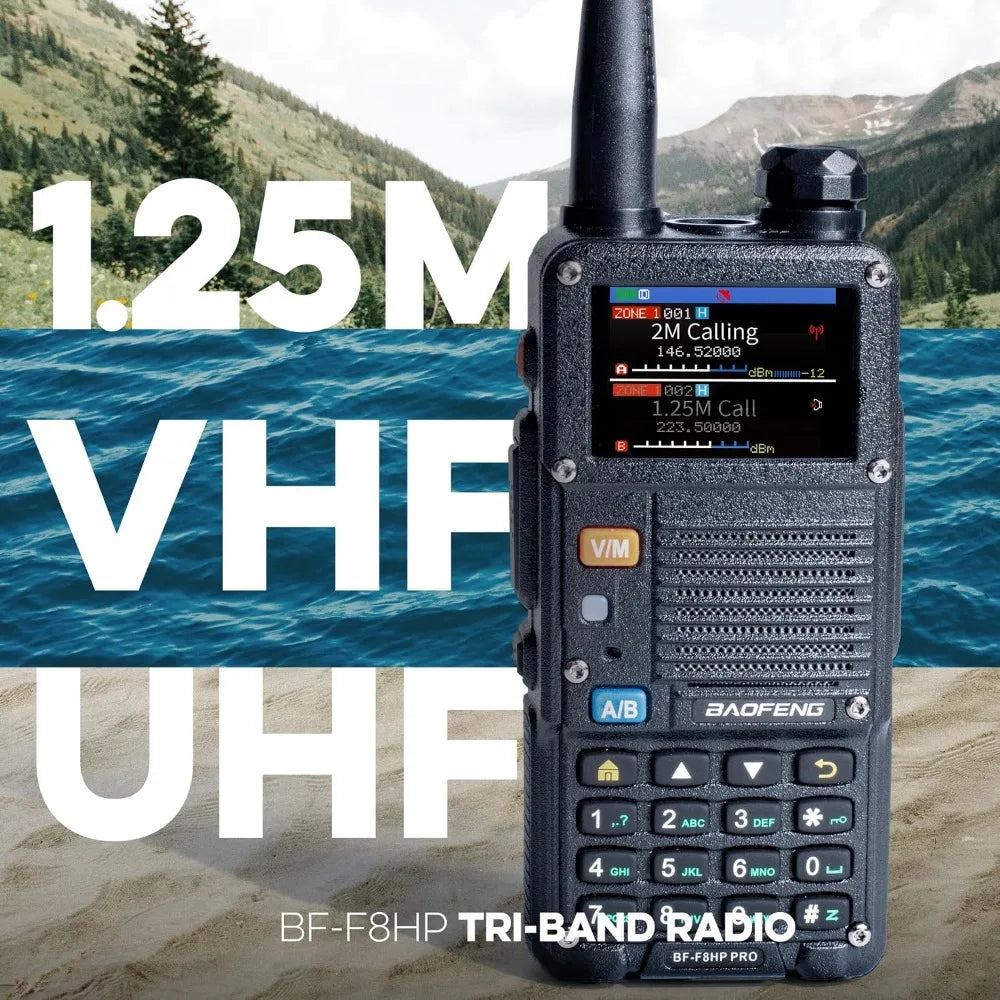 Tri-Band Two-Way Radio 7th Gen, 1000 Channels, GPS, Weather, VHF/UHF/1.25 m Scanner, Rugged, USB-C Chargeable Battery